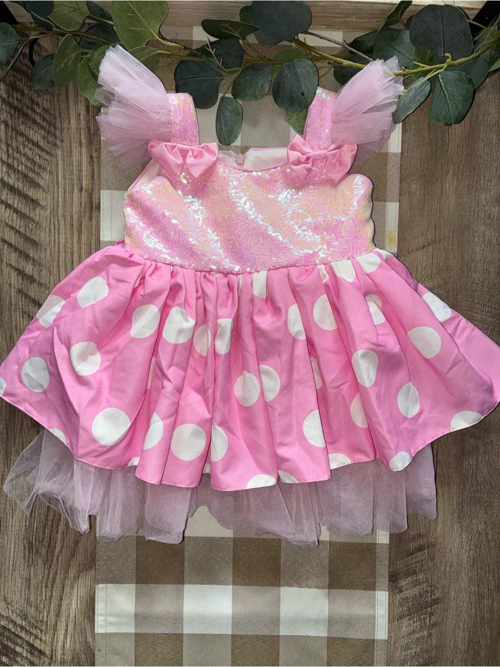 Pink Polka Dot Tulle Kids Dress (Minnie Mouse Inspired)